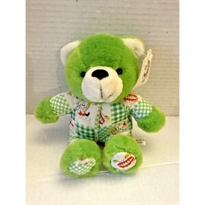 Vintage King Plush Green Bear Fabric Design Stuffed Animal Toy Small w/ tags